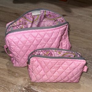 Brookstone Pink Quilted Travel Cosmetic Bag Set